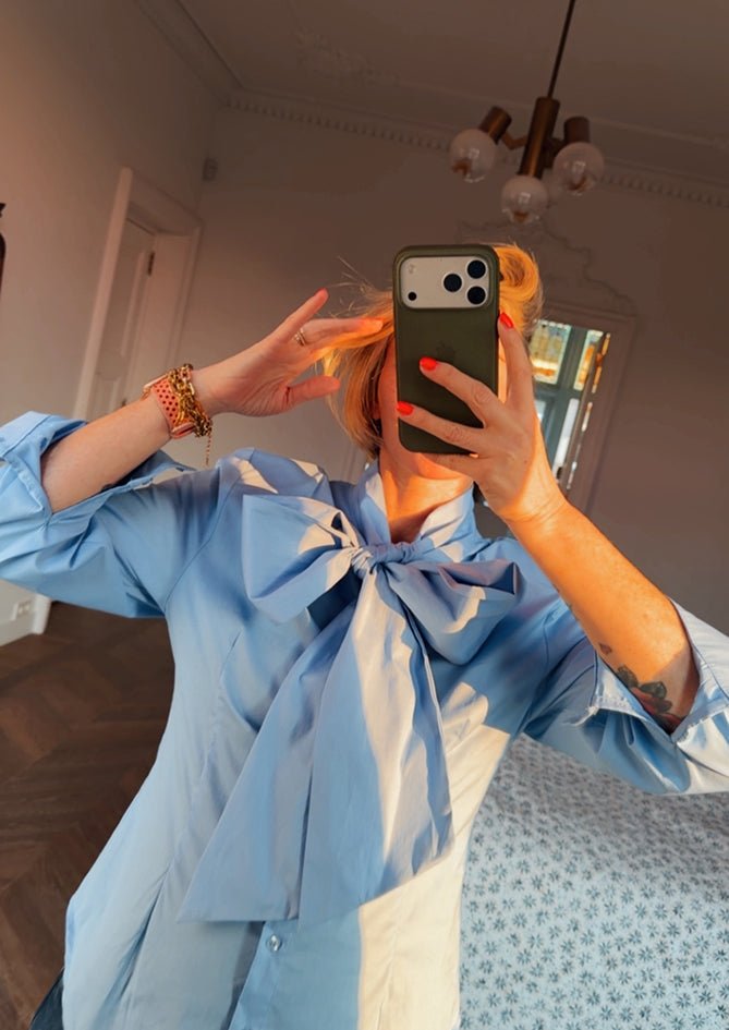 AndBloom - Grace - Blue Blouse - Dee wearing the blouse