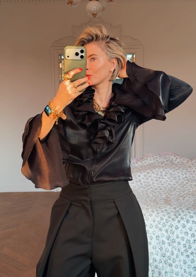 AndBloom - Quiet Form - Black Blouse with V-neck