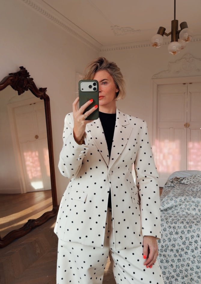 AndBloom - Polished Calm - White Blazer - Front view with model