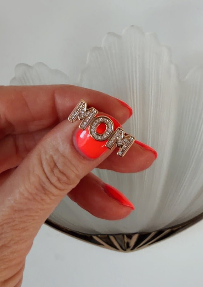 AndBloom - Mom - Gold Ring with rhinestones - front view