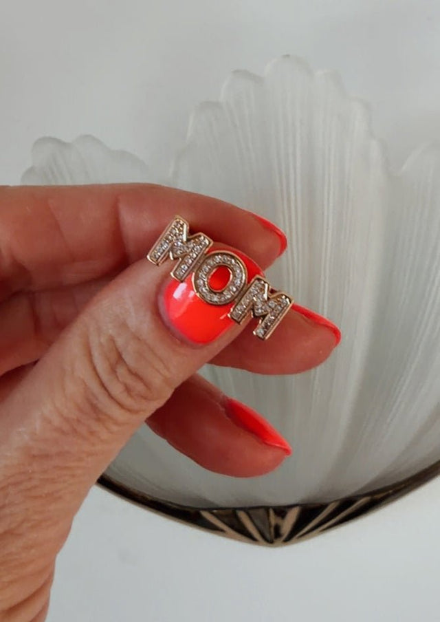 AndBloom - Mom - Gold Ring with rhinestones - front view