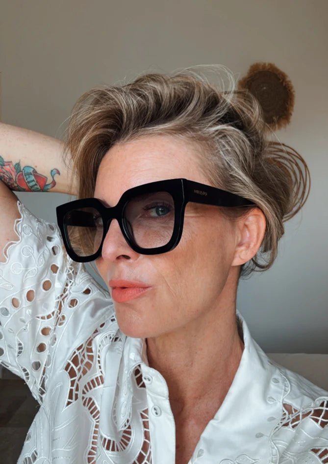 Lifestyle portrait with Gaia sunglasses – AndBloom eyewear design