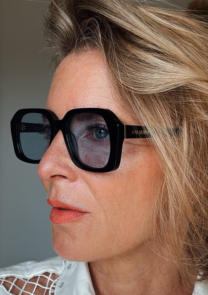 Lilium sunglasses – AndBloom eyewear styled with blonde model in sunlight