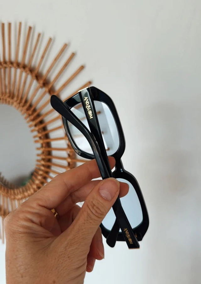 Close-up detail of Lilium sunglasses – AndBloom frame and lens design