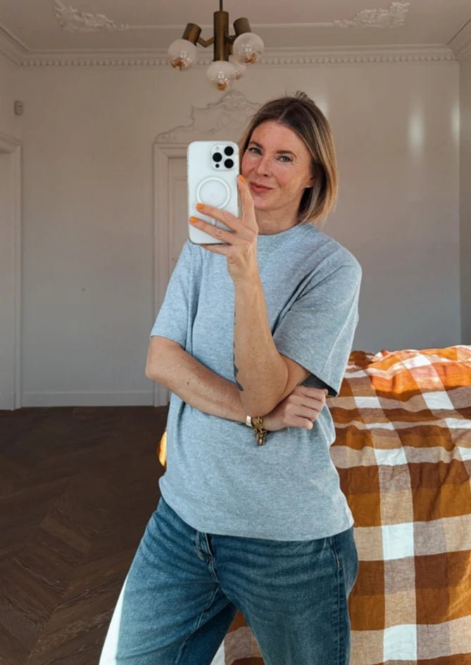 Lifestyle shot with The Classic Grey T-shirt – AndBloom outdoor