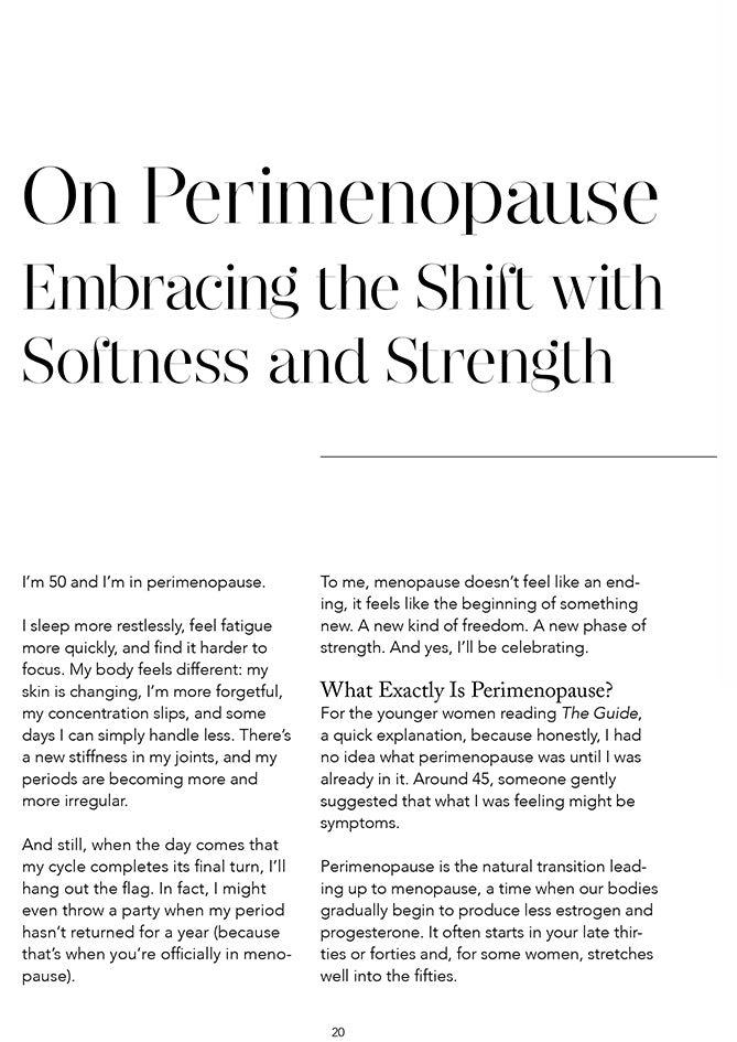 Chapter on perimenopause in The Guide – supportive insights and pro-aging reflections for women 40+ navigating change