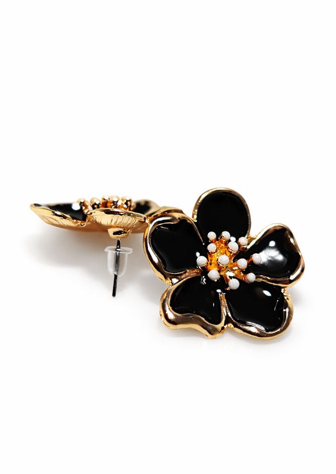 The Luna are black flower earrings made by AndBloom