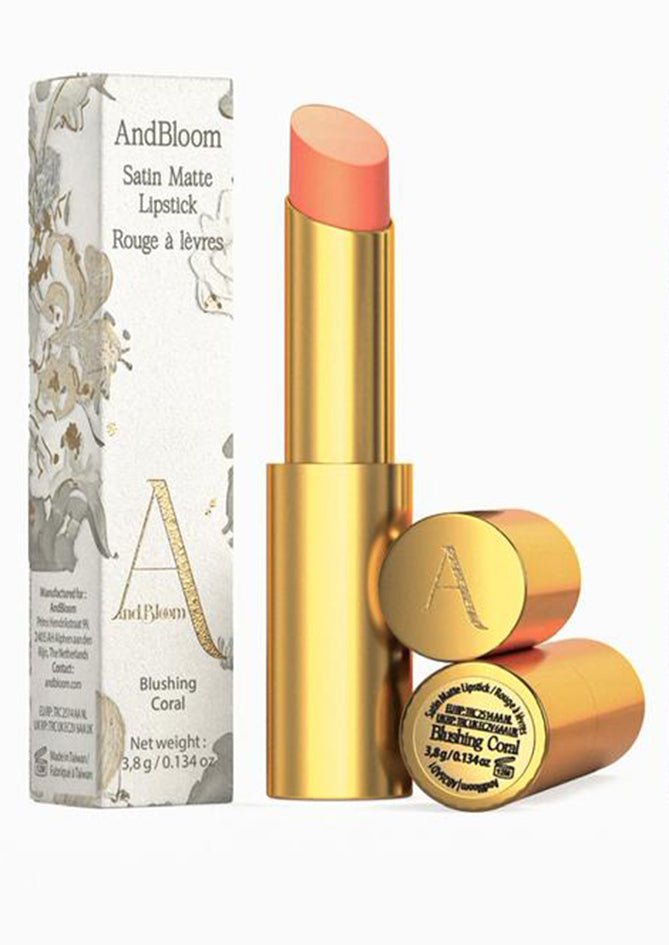 Blushing Coral — luminous coral lipstick, AndBloom